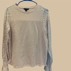 Banana Republic Light Pink Long-Sleeve Tee with Sheer Lace Sleeves